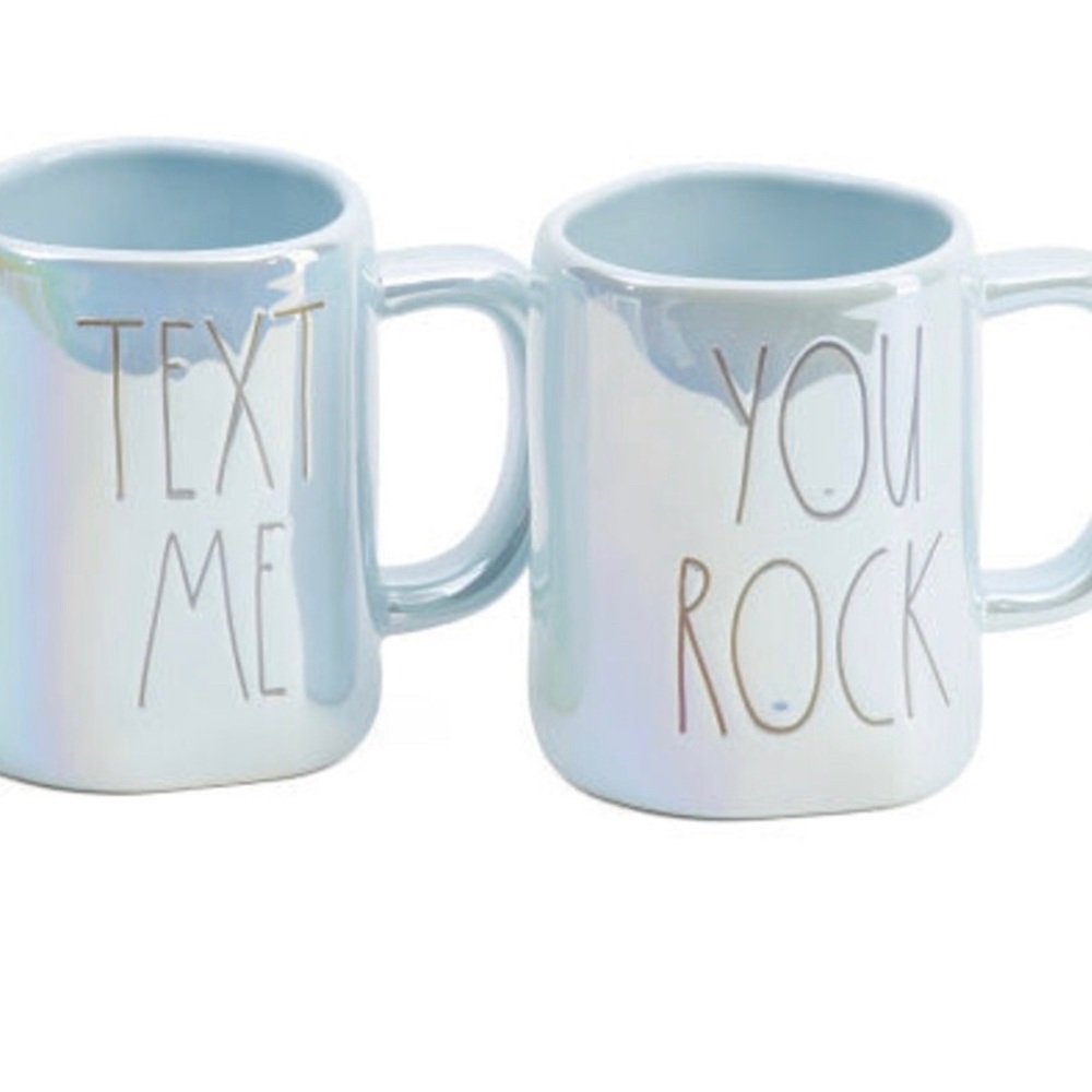 Rae Dunn Blue Iridescent Text Me - You Rock mug set
